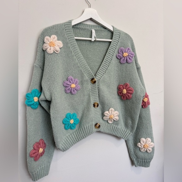 Dreamers By Debut Sweaters - Dreamers Knit Cardigan with Colorful Flowers